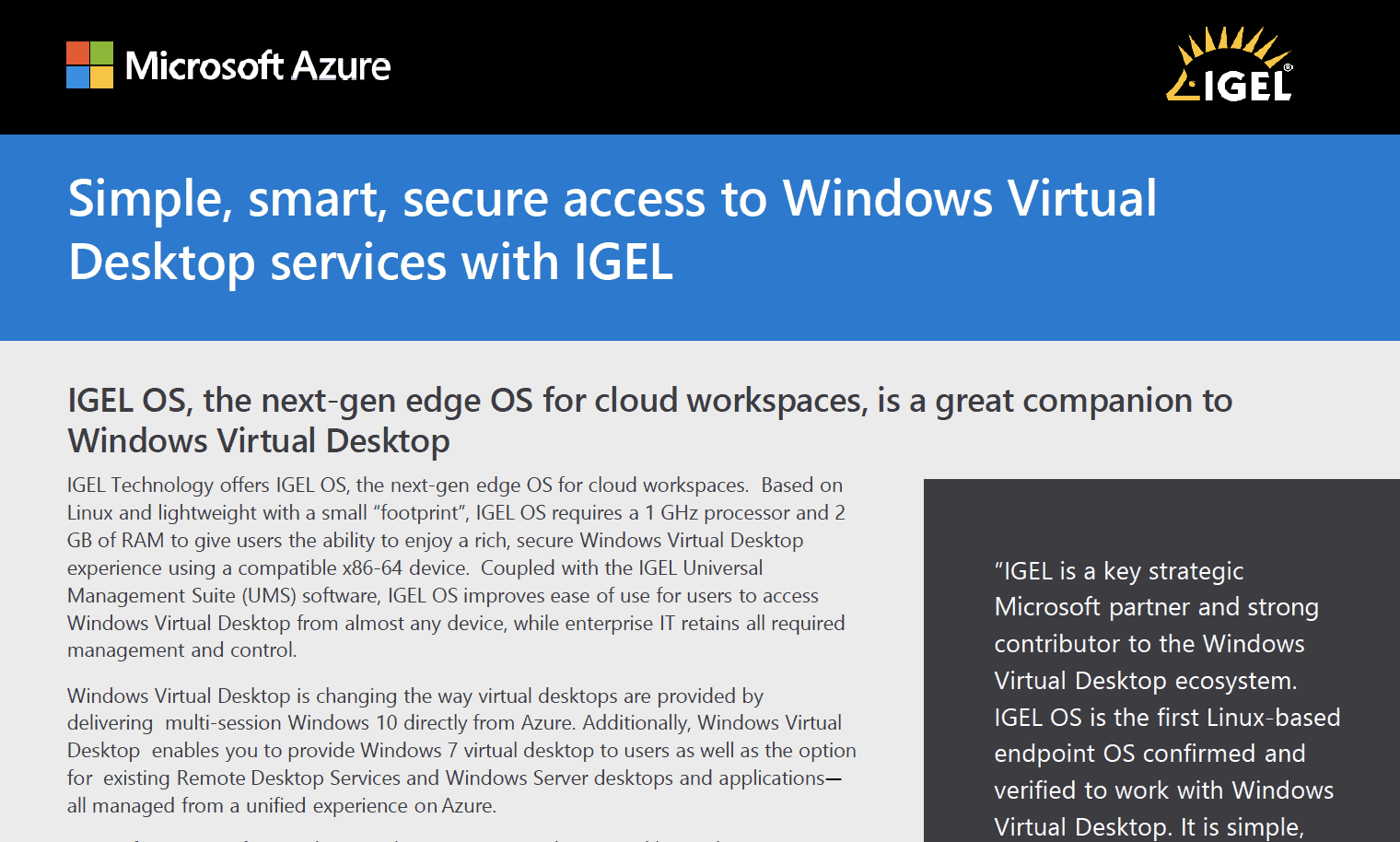 Simple, smart, secure access to Windows Virtual Desktop services with IGEL